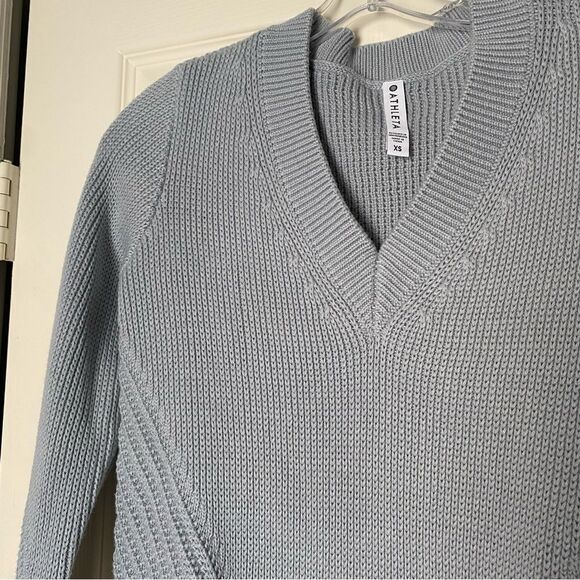 NWT Athleta Teton V-neck Sweater Blue Gray Knit Pullover size XS - Picture 16 of 16